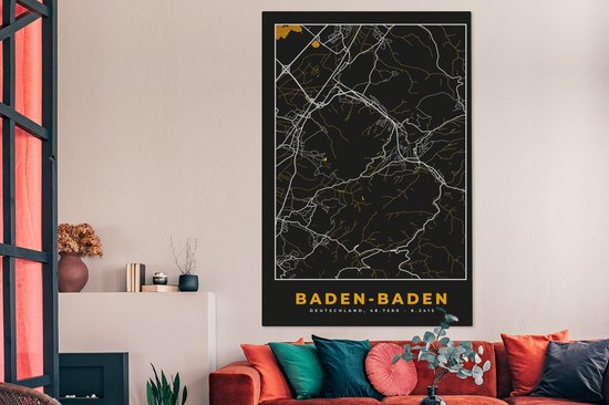 Tableau sur Toile City Map – Map – Baden Baden – Or – Allemagne – Map - 120x180 cm - Décoration murale XXL