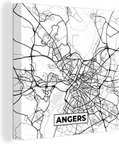 Canvas Schilderij Stadskaart - Plattegrond - Angers - Kaart - Frankrijk - Zwart wit - 90x90 cm - Wanddecoratie
