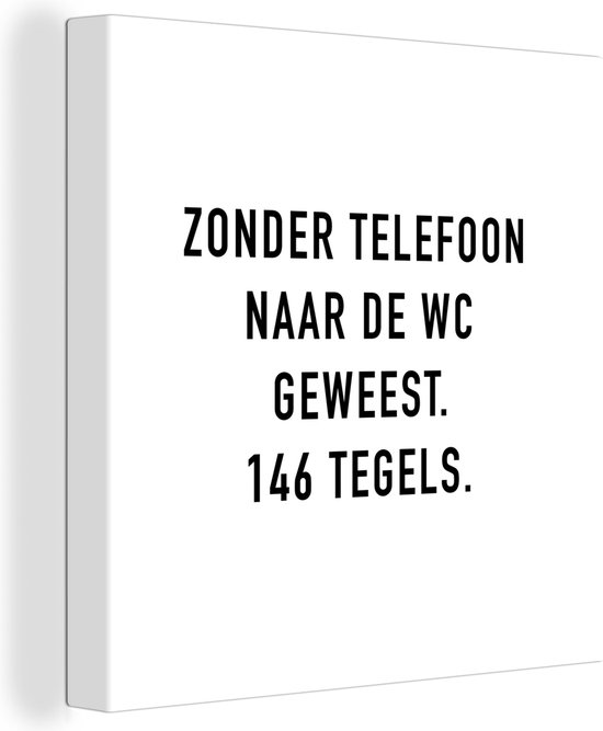 Foto: Canvas schilderij spreuken quotes zonder telefoon naar de wc geweest 146 tegels badkamer tegels 50x50 cm wanddecoratie