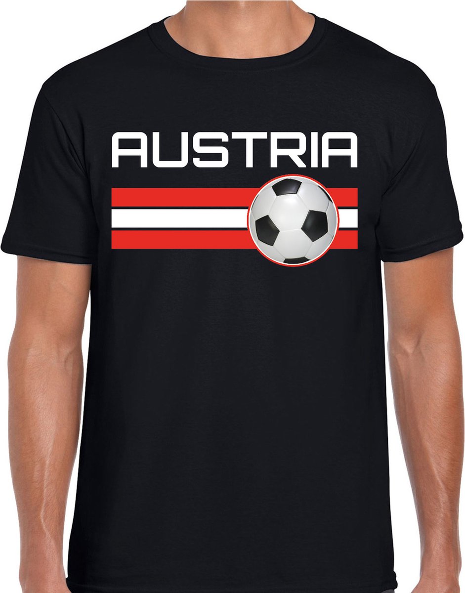 Austria / Oostenrijk voetbal / landen t-shirt met voetbal en Oostenrijkse vlag - zwart - heren - Oostenrijk landen shirt / kleding - EK / WK / Voetbal shirts L