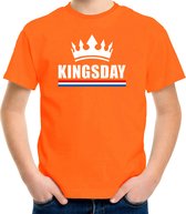 Oranje Kingsday met een kroon shirt kinderen XL (158-164)