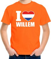 Oranje I love Willem shirt kinderen - Oranje Koningsdag/ Holland supporter kleding 122/128