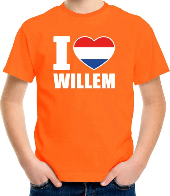 Oranje I love Willem shirt kinderen - Oranje Koningsdag/ Holland supporter kleding 122/128