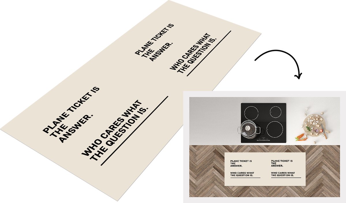 KitchenYeah Keukenloper - Loper keuken - Spreuken - Quotes - Plane ticket is the answer - Who cares what the question is - Reizen - 120x50 cm - Keukenloper vinyl Multicolor