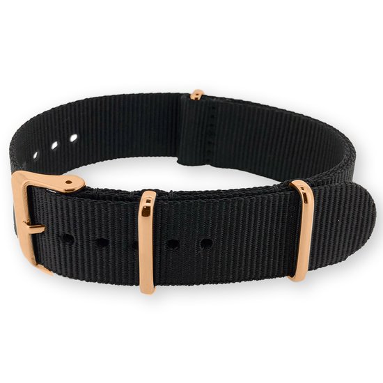 NATO Horlogeband G10 Military Nylon Strap - Original NATOS.com® - Zwart Rosegouden Gesp 22mm