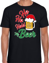 Ho ho hold my beer fout Kerstshirt / Kerst t-shirt zwart voor heren - Kerstkleding / Christmas outfit S