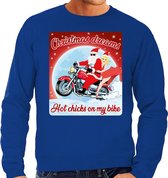 Foute Kersttrui / sweater - Christmas dreams hot chicks on my bike - motorliefhebber / motorrijder / motor fan blauw voor heren - kerstkleding / kerst outfit L