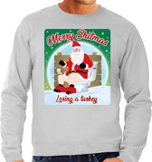 Foute Kersttrui / sweater - Merry Shitmas Losing a Turkey - grijs voor heren - kerstkleding / kerst outfit XL