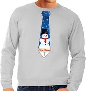 Foute kersttrui / sweater stropdas met sneeuwpop print grijs voor heren S
