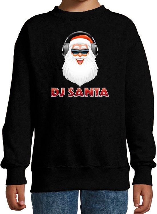 Foute kersttrui / sweater - DJ Santa / Kerstman - stoere zwarte kersttrui voor kinderen - kerstkleding / christmas outfit 152/164