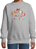 Foute kersttrui / sweater dierenvriendjes Merry christmas grijs voor kinderen - kerstkleding / christmas outfit 98/104