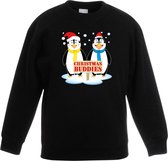 Zwarte kersttrui met 2 pinguin vriendjes voor jongens en meisjes - Kerstruien kind 152/164