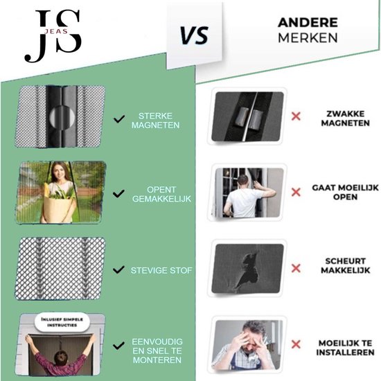 JEAS - Magnetisch Vliegengordijn - 210 x 90cm - Horgordijn - Hordeur - Deurgordijn - Zwart