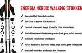 Energia Nordic Walking stokken - Trekkingstokken - Wandelstokken - Outdoor - Telescopisch design - 65cm t/m 135cm - Twistlock - Antishock - Kurk handvat - Polsband - Set van 2 - Zilver - 3 soorten doppen - Geschikt voor asfalt, zand, grind en sneeuw