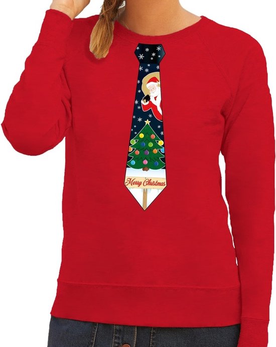 Foute kersttrui / sweater met stropdas van kerst print rood voor dames S |  bol.com
