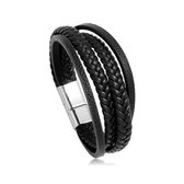 Lederen Armband | Zwart / Zilver | RVS sluiting | 20,5 cm | Fashion Favorite