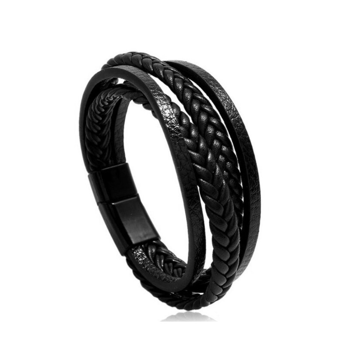 Lederen Armband | Zwart / Zwart | RVS sluiting | 20,5 cm | Fashion Favorite