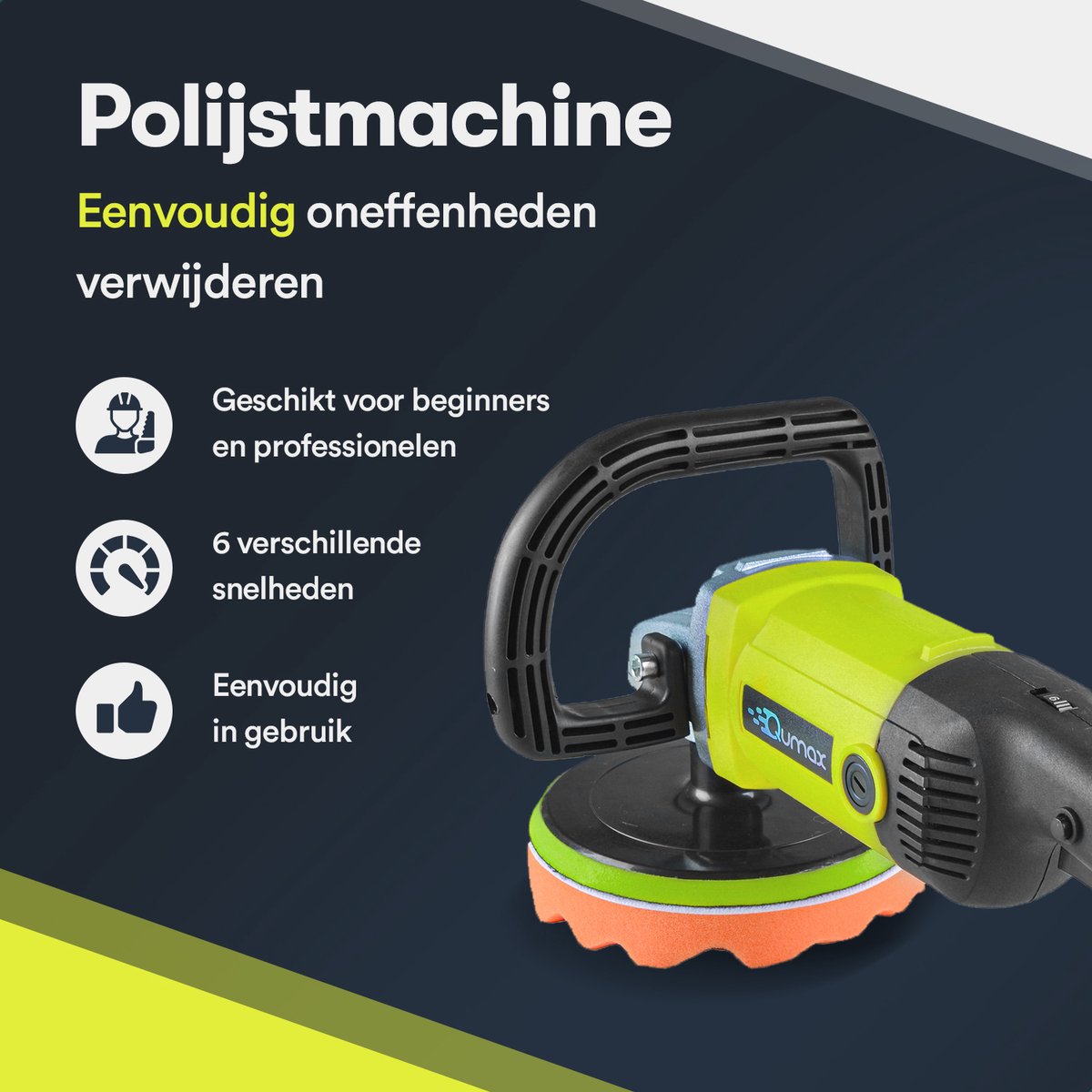 Mini Poetsmachine Qumax Polijstmachine – Poetsmachine Incl. 4 Polijstschijven – Krachtige ...