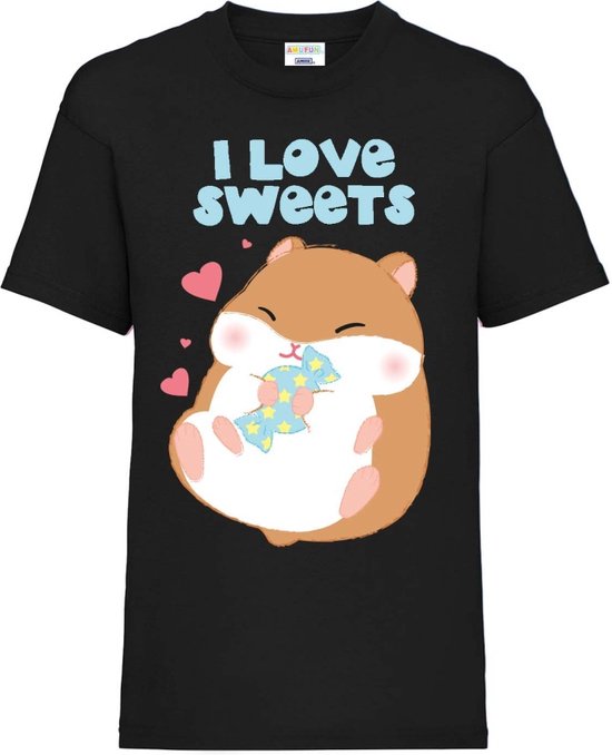 Amufun - Coroham Coron I Love Sweets Kinder T-shirt - Kids 104 - Zwart