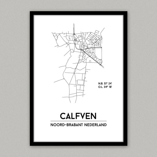 Calfven city poster, A3 (30x40 cm) met lijst, plattegrond poster, woonplaatsposter, woonposter