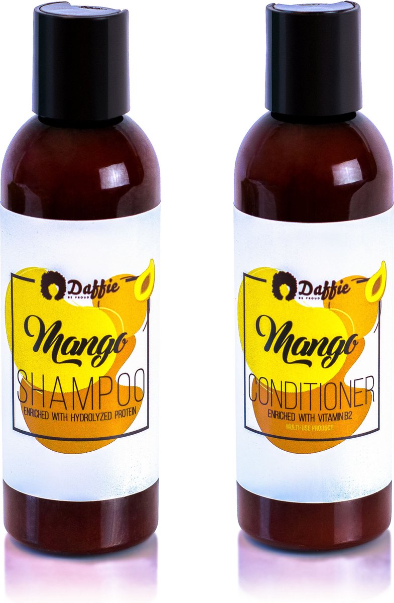 Mango Shampoo en Conditioner Set, Hydraterende Haar & Hoofdhuid Shampoo Conditioner Set met Mango Boter – 100 ml Shampoo en Conditioner Verrijkt met Gehydrolyseerde Eiwit & Vitamine B5