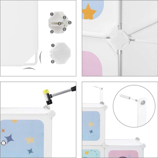 15 Cube Reksysteem Opbergkast Voor Kinderen Kledingkast Met Deuren Kunststof Schoenenrek Boltless Rekken Multifunctionele Schoenen Speelgoed 153x31x153cm Wit Lpc902w 8720783104062