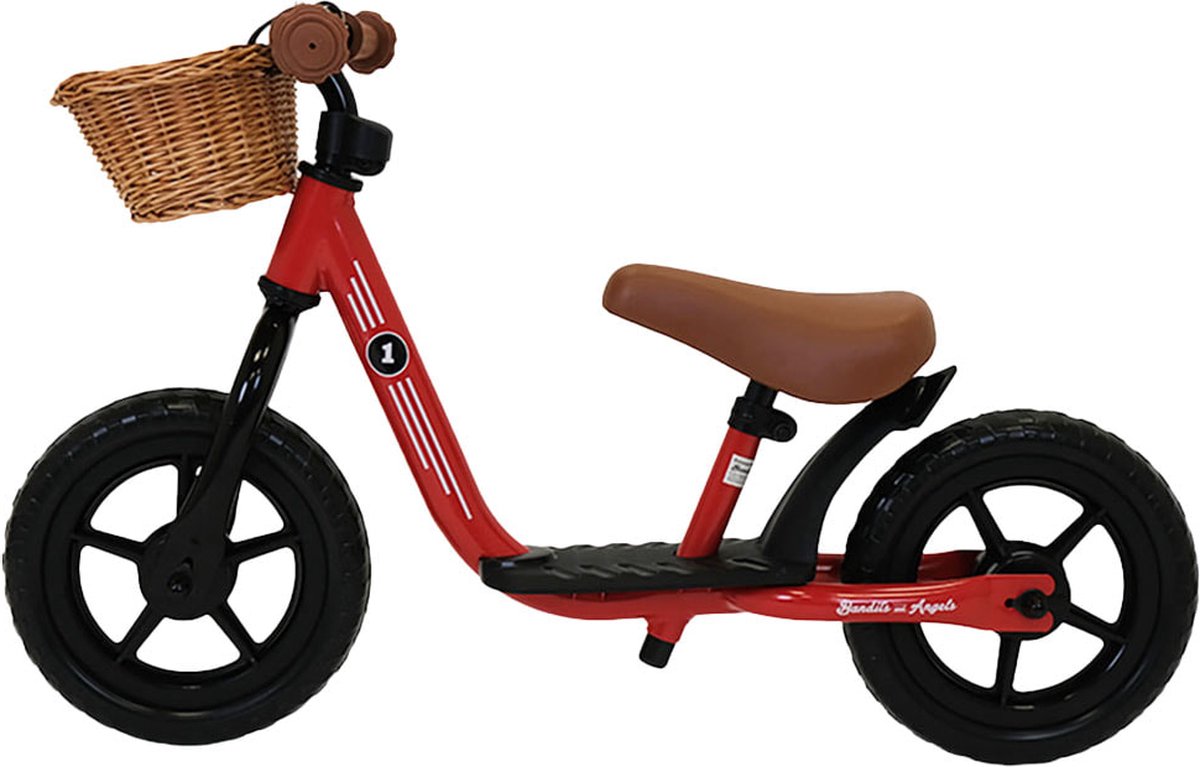 Bandits & Angels Metalen Loopfiets Met Mandje Starter Rood met Voetenplank vanaf 2 Jaar - Limited Edition - Rode Loop Fiets - Verstelbaar Zadel 29 tot 39 cm - Voor Jongens en Meisjes - Compact en Veilig - Lage Instap met Voetenplank — afbeelding 6