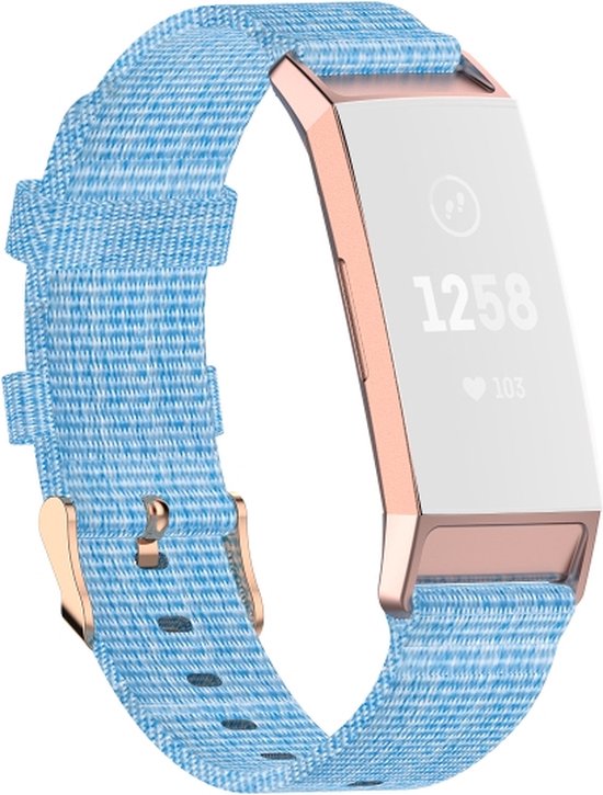 Nylon bandje - geschikt voor Fitbit Charge 3 / Charge 4 - lichtblauw | bol