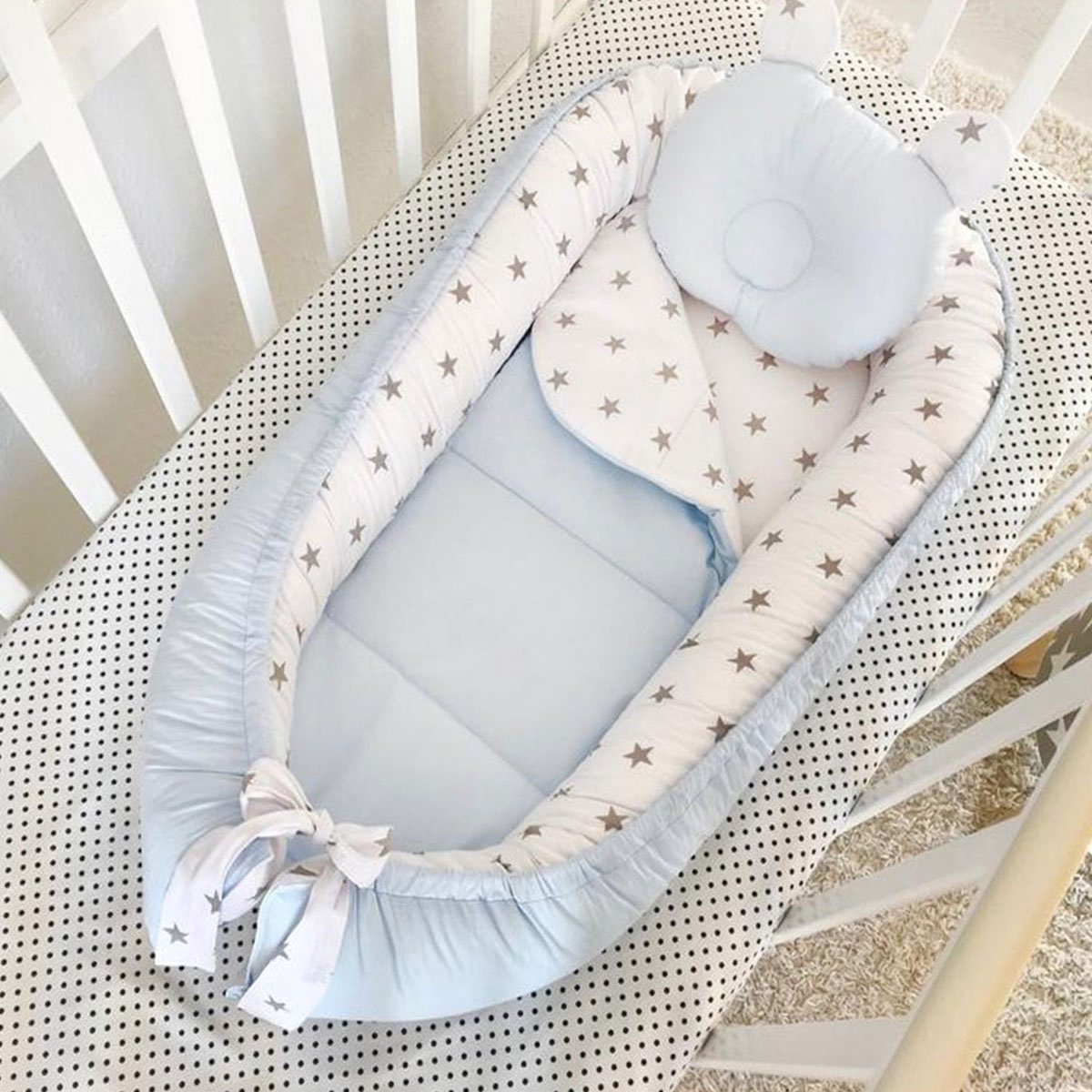 SNS Baby - Babynestje en Hoofdkussen- Blauw - 74 x 40 cm