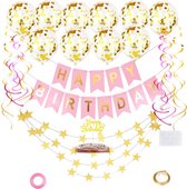 Joya® Verjaardag Slinger Roze & Goud met Papieren Confetti Ballonnen | Feest Decoratie | Verjaardag | Happy Birthday | Letterslinger