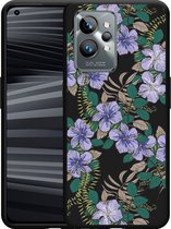 Realme GT2 Pro Hoesje Zwart Purple Flowers - Designed by Cazy