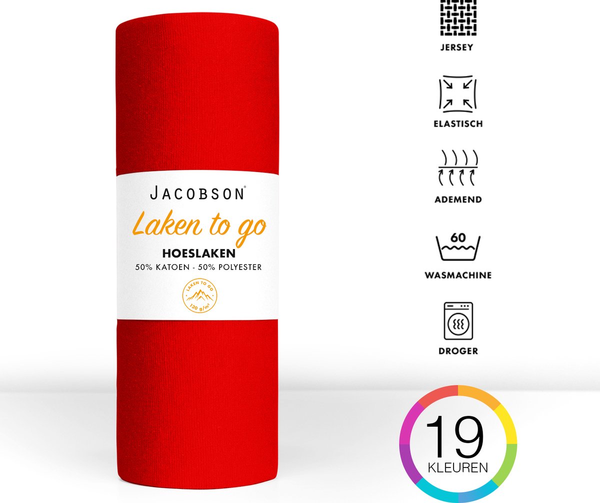 Jacobson - Hoeslaken - 90x200cm - Jersey Katoen - tot 25cm matrasdikte - Rood