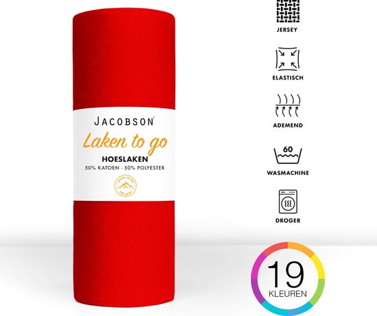Jacobson - Hoeslaken - 90x200cm - Jersey Katoen - tot 25cm matrasdikte - Rood