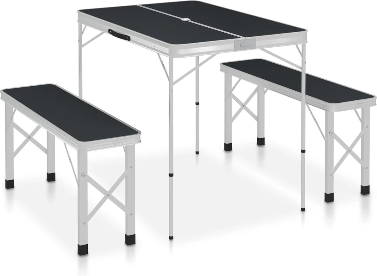 VidaLife Campingtafel inklapbaar met 2 banken aluminium grijs