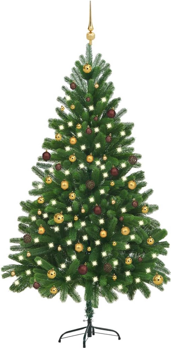 VidaLife Kunstkerstboom met LED's en kerstballen 210 cm groen