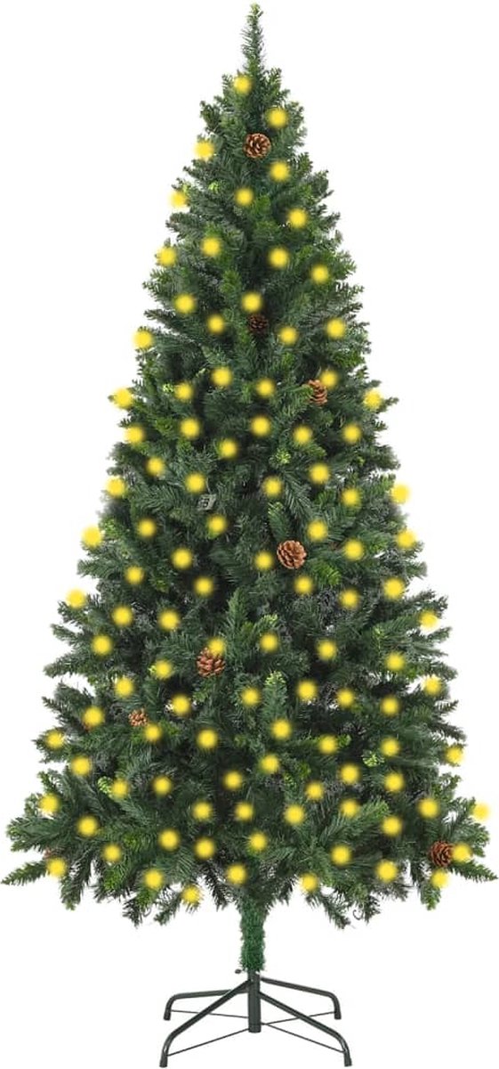 VidaLife Kunstkerstboom met LED's en dennenappels 210 cm groen