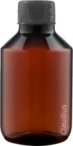 Lege Plastic Fles 125 ml PET Amber bruin - met zwarte ribbeldop - set van 10 stuks - navulbaar - leeg