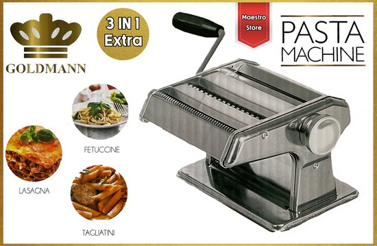 Goldmann Pastamachine 3 in 1 - Pastamaker- Pasta - Pastamachines - RVS - Spaghetti - Tagliatelle - Lasagne - Fettuccine
