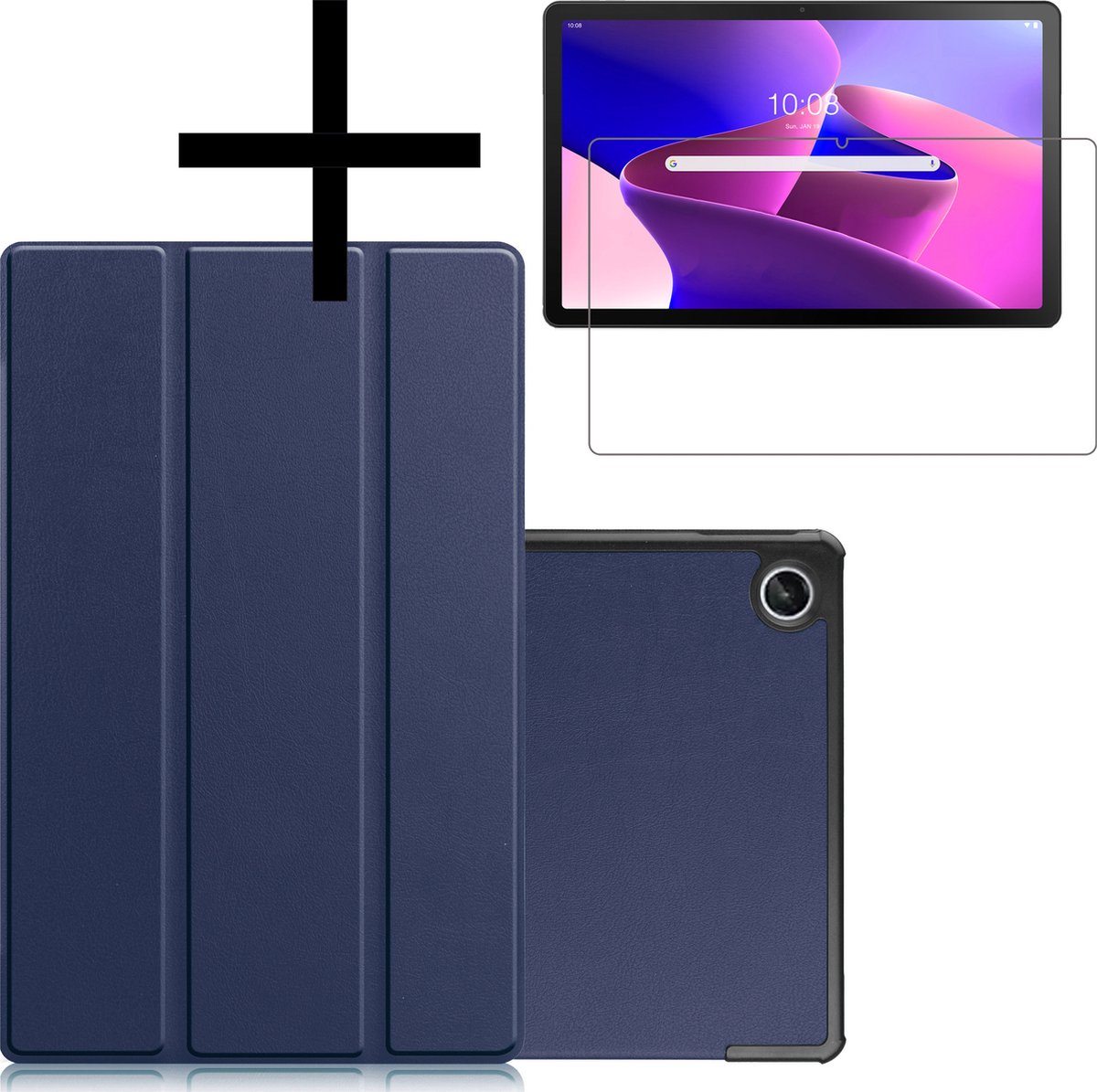 Hoesje Geschikt voor Lenovo Tab M10 Plus 3rd Gen Hoesje Case Hard Cover Hoes Book Case Met Screenprotector - Donkerblauw