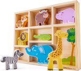 New Classic Toys Animaux de Safari dans une boîte en bois