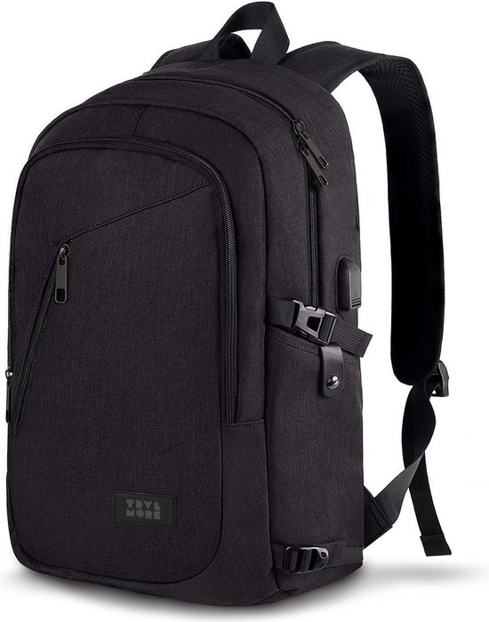 TravelMore Slim Fit Backpack - Sac à dos pour ordinateur portable 15,6 pouces - Femme / Homme - 25 L - Hydrofuge - Zwart