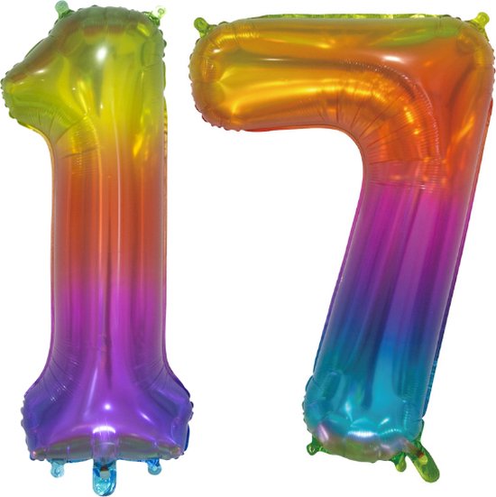 Folieballon 17 jaar Regenboog 76cm