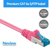Neview - 25 cm premium S/FTP patchkabel - CAT 6a - 10 Gbit - 100% koper - Roze - Dubbele afscherming - (netwerkkabel/internetkabel)