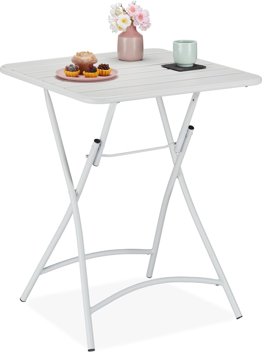 bistrotafel - inklapbaar - 74 x 59 x 59 cm - weerbestendig - metaal - campingtafel - wit