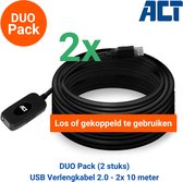 Duo Pack: 2x AC6010 USB Verlengkabel - 2x 10 meter - Los of gekoppeld te gebruiken