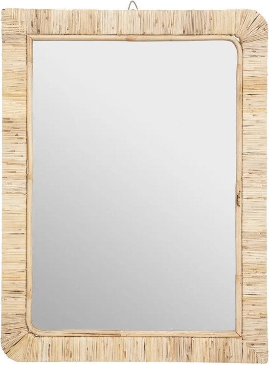 Spiegel/wandspiegel rechthoek 60 x 40 cm rotan beige - Woondecoratie/accessoires
