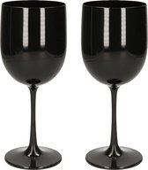 2x stuks onbreekbaar wijnglas zwart kunststof 48 cl/480 ml - Onbreekbare wijnglazen