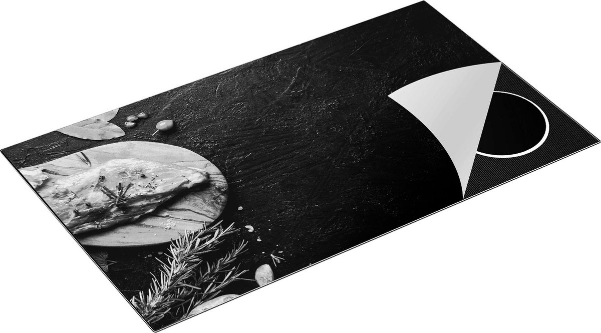 Chefcare Inductie Beschermer Vlees op een Marmeren Plaat - Zwart Wit - 90x55 cm - Afdekplaat Inductie - Kookplaat Beschermer - Inductie Mat