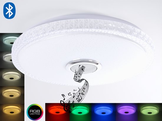 Varin® LED Plafondlamp BTM Diamond met Bluetooth speaker - Ø 40cm - Wekker  en... | bol.com