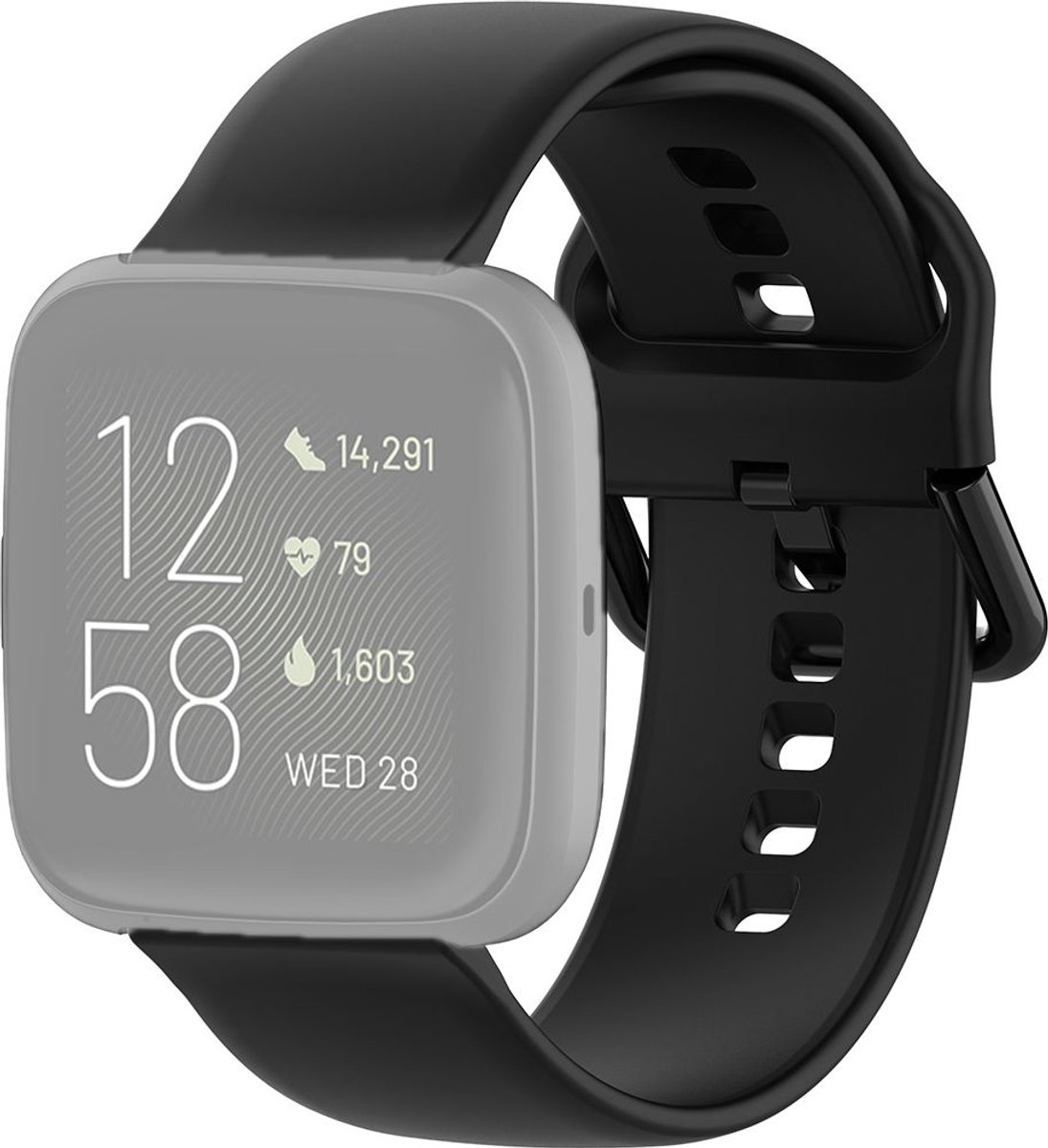 Mobigear Siliconen Watch bandje geschikt voor Fitbit Versa 2 Bandje Gespsluiting | Mobigear Sport Buckle - Zwart